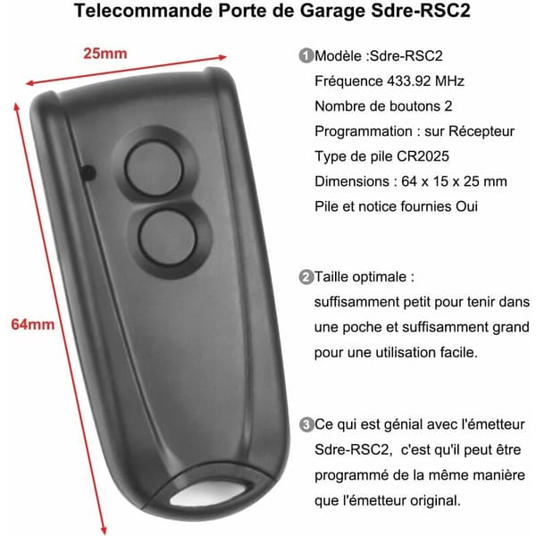 RSC2 garagefjärrkontroll 433Mhz RSC2 dörrfjärrkontroll, RSE2
