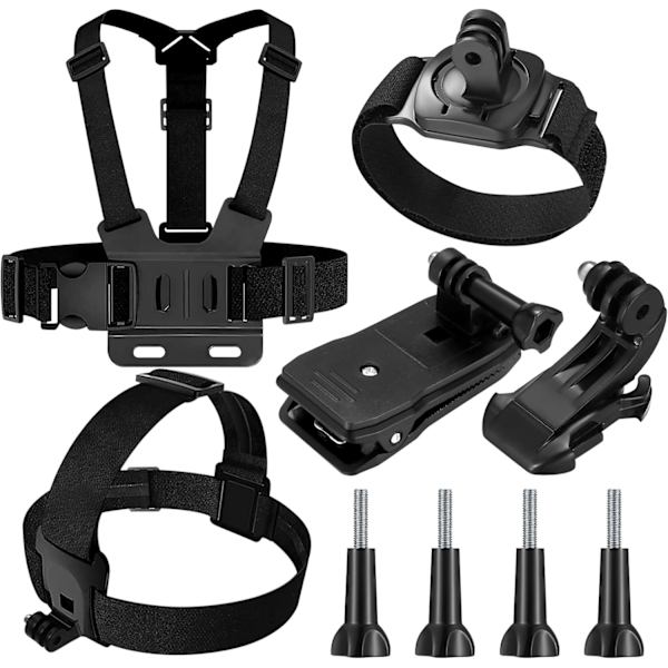 Yhteensopiva GoPro 9-in-1 -lisävarustepaketin kanssa, rintavaljaat, pää
