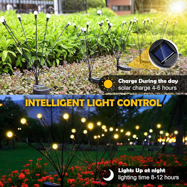 4PC Solar Firefly Lights, Vandtætte Oscillerende Solar Powered Ga