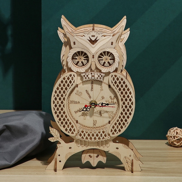 Kreativ 3D Owl Clock modellsett, trepuslespill-bordklokke, øv