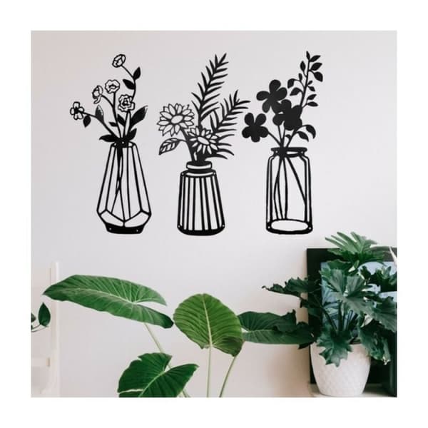 3 st metallblommor väggdekor, metallvas blomväggsskulptur, W