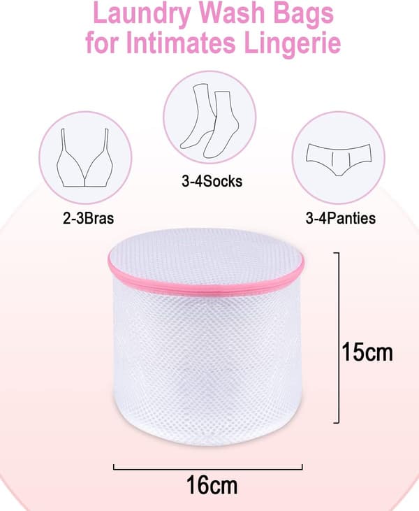 Pink sæt med 4 bh-net til vaskemaskine, store vasketøjsnet til
