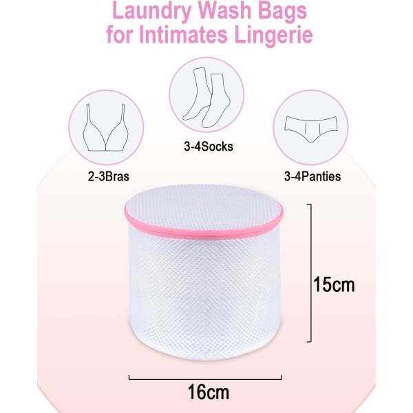 Rosa sett med 4 bh-nett for vaskemaskin, store klesvasknett for