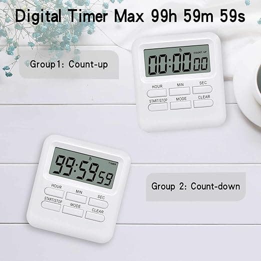 Digital timer med klocka/väckarklocka-funktion, digital kökstimer magnetisk baksida, kökstimer stoppur nedräkningstidshantering för kök studie(vit)