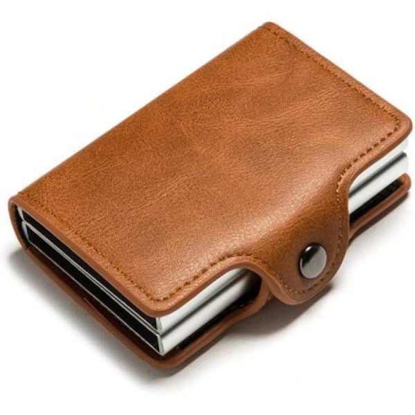 (brun) Smart Wallet Double Box Kortholder Metal Box Blocks Anti