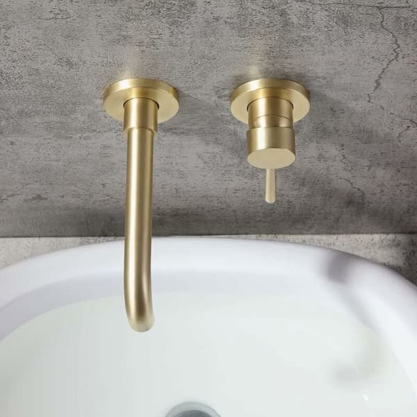 Solid Messing Guld Håndvask Armatur, Væghængt Badeværelses Armatur, Børstet Messing