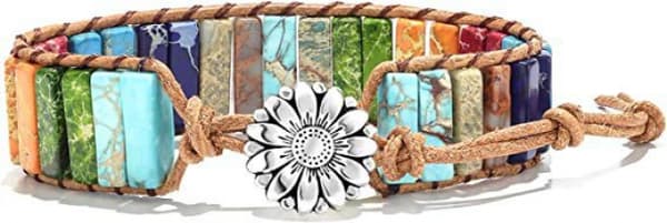 7 Chakra Armbånd til Kvinder med Ægte Sten Læder Wrap Healing