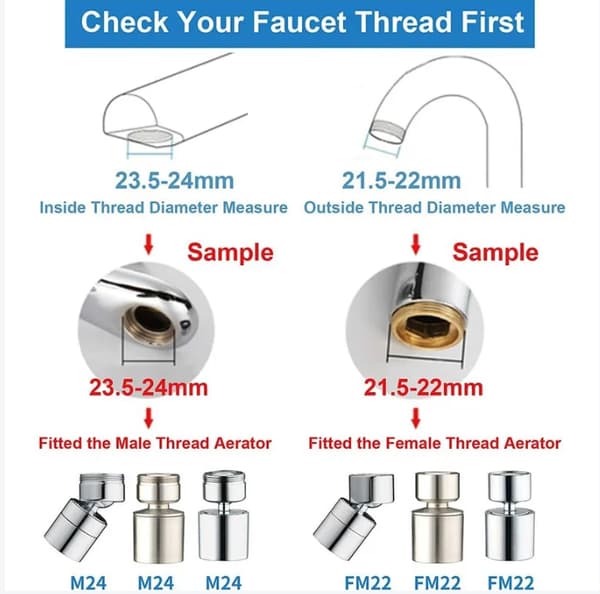 Aerator Faucet 22mm Kjøkkenvannsbesparende Dual Function 360 Grader