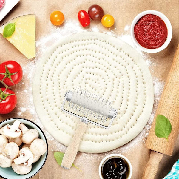 Kjevle med rustfrie stålspisser, pizzahjelpemiddel, forhindrer deig
