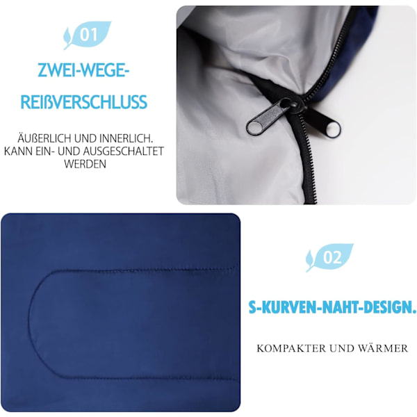 Navy Blue - Vandtæt Rektangulær Sovepose med Kompression