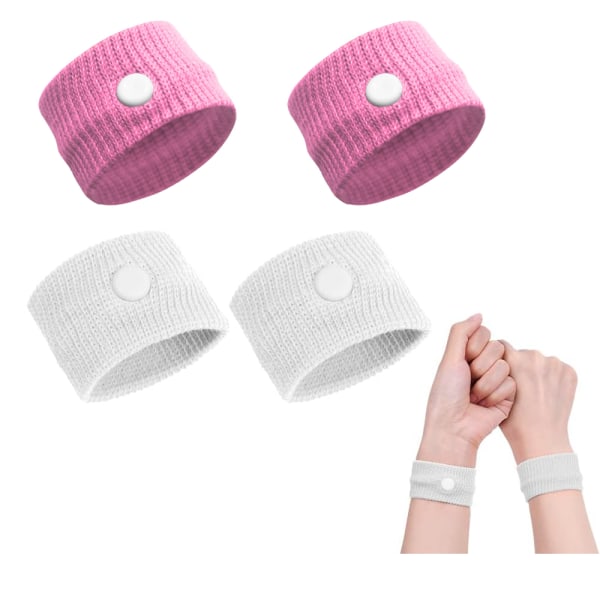 Anti-svimmel armbånd, 2 par pink + hvid anti-svimmelhed