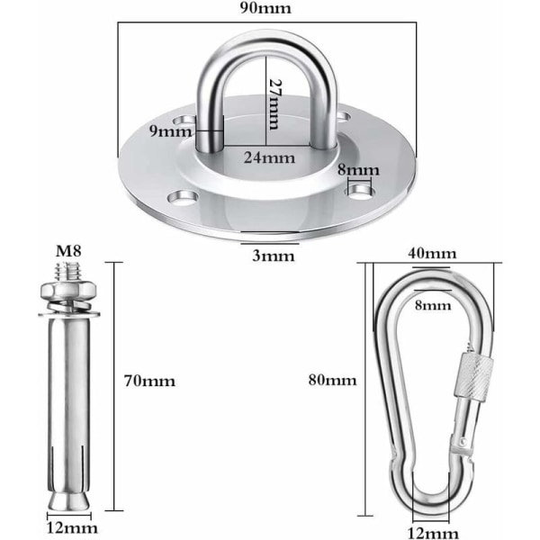 Set of 2 heavy-duty ceiling hooks, capacity 450 kg in stainless s