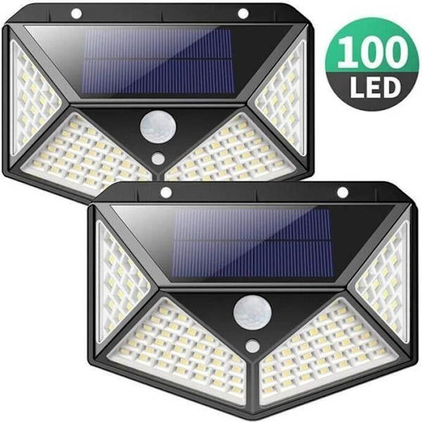 2 stk. 100 LED udendørs solcellelamper med bevægelsessensor væglamper