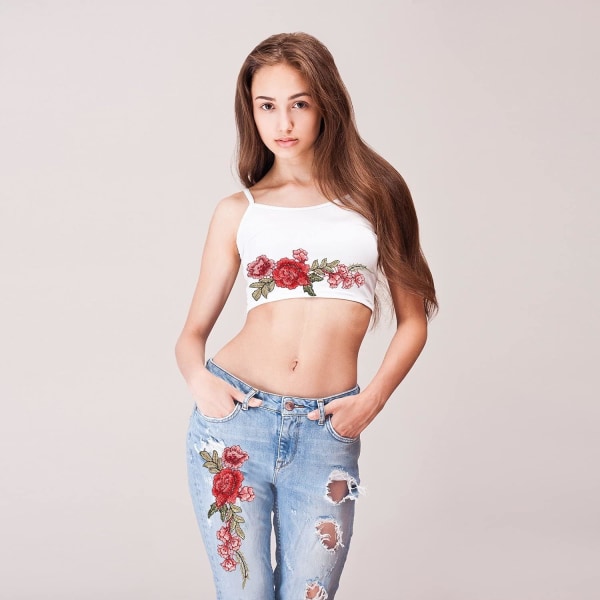 7 stykker broderede blomsterlapper sy på lapper rose lap til