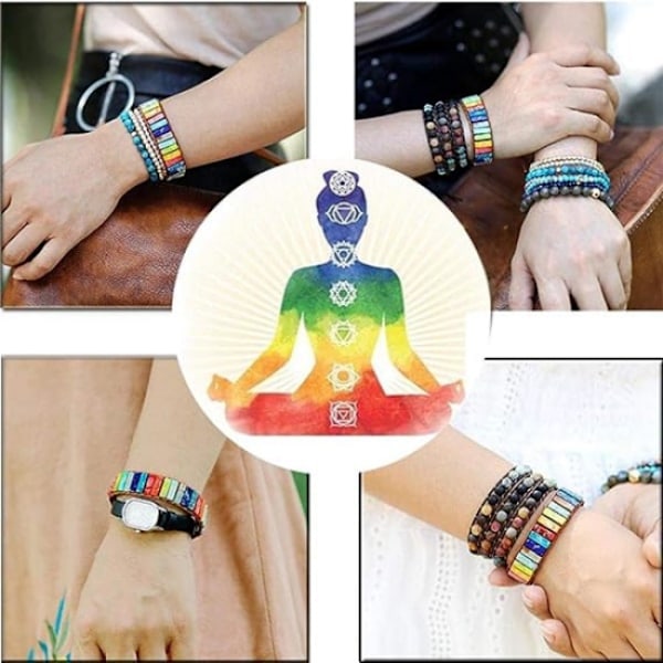 7 Chakra Armband för kvinnor med äkta stenar läderomslag läkning