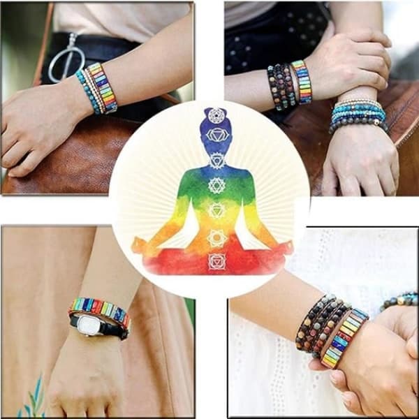 7 Chakra Armbånd til Kvinder med Ægte Sten Læder Wrap Healing