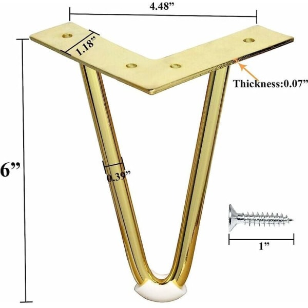 4-pakning 6 tommers gullmetallmøbelben, for skap, TV-stativ,