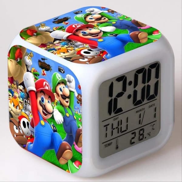 (7 farver) Børnevækkeur Farveskiftende LED-lys Super Mario