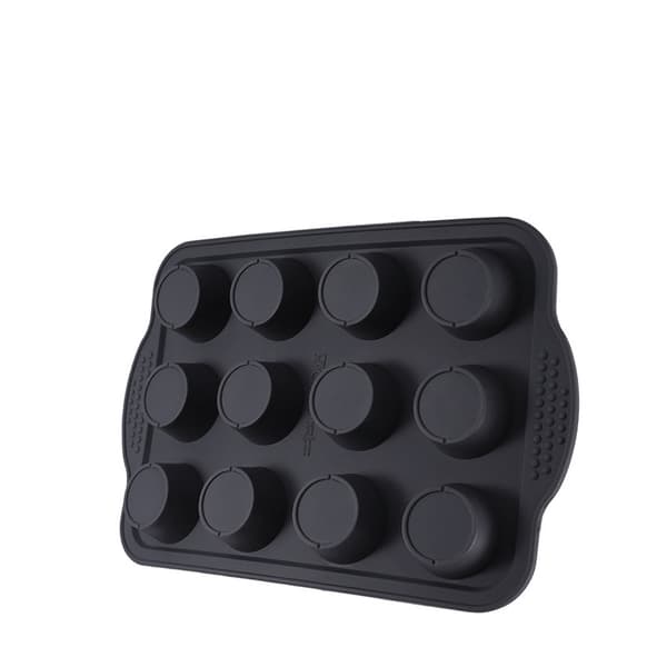(Mørk grå) 12-kopps non-stick silikon bakepanne med håndtak - D