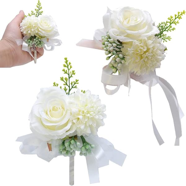 (Vit) 1 set, 2 konstgjorda handledsblommor, bröllopskorsage, ros