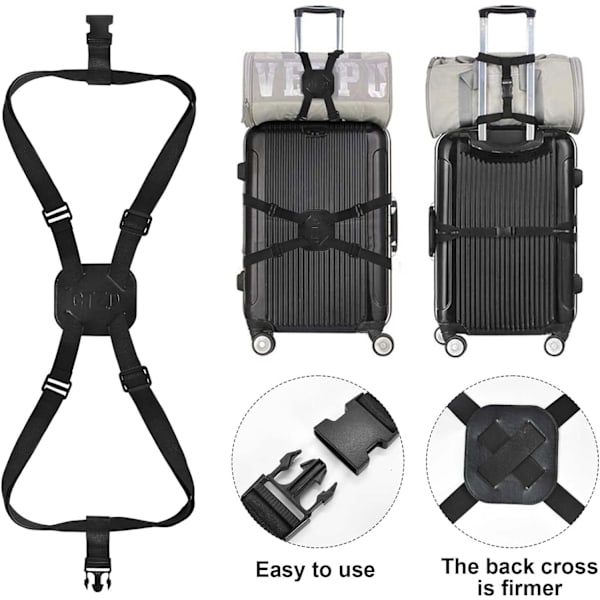 Sort - 1 stk. Elastisk kuffert bagagestropper med justerbar su