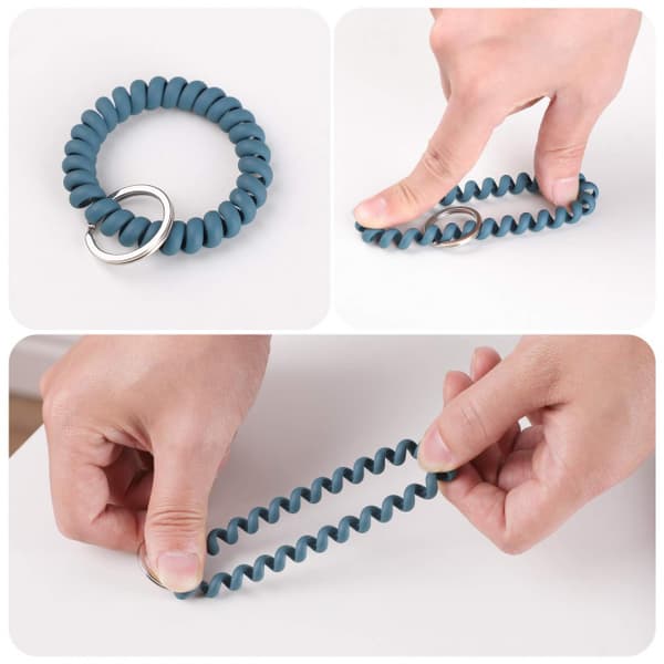 6 st spiralnyckelring i plast, töjbart armband K
