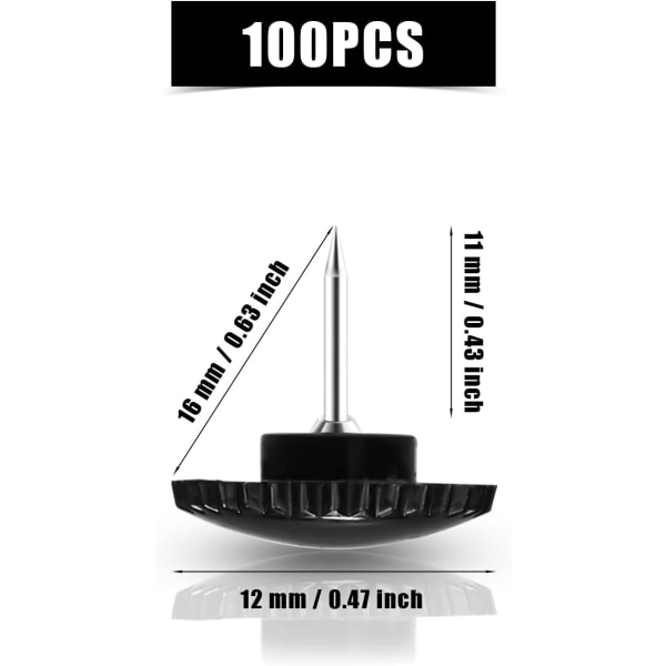 100 stk. 12 mm (sorte) trykknapper, små trykknapper i plast til papir