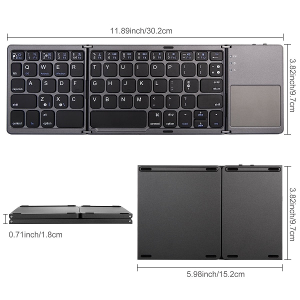 1PC Foldable Bluetooth-tastatur for PC med Touchpad, Mini Portab