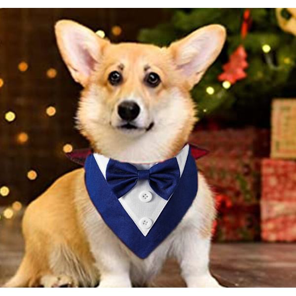 Blå S Hundekrage Formell Bryllupsbandana med Sløyfe Justerbar