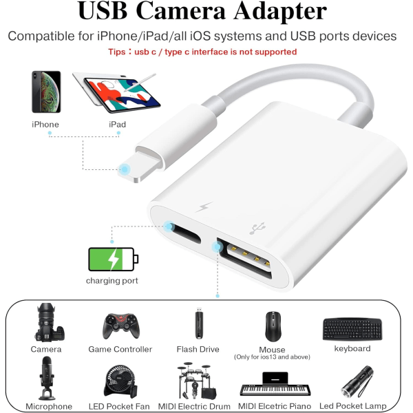USB -adapter för kamera, kompatibel mobiltelefon/pad USB hona OTG,