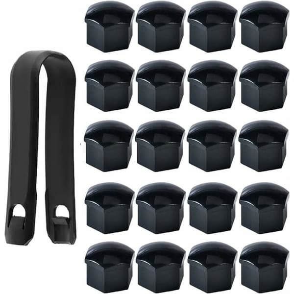 Pakke med 20 sorte hjulmutterdeksler 17mm, hjulmutterdeksler, Hexa