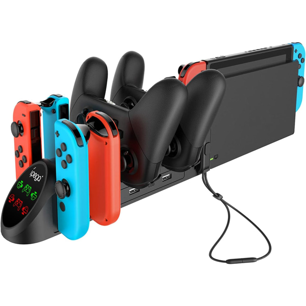 6 in 1 LED-laturiasema, yhteensopiva Joy-Con- ja Pro-ohjaimien kanssa