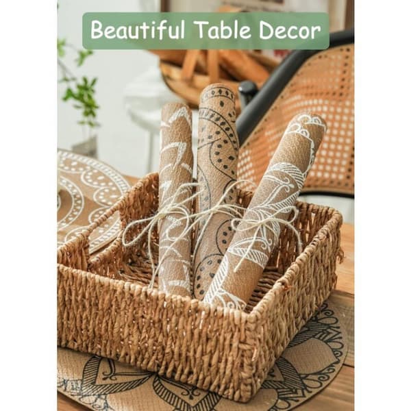 Set med 6 bohemiska tryckta runda placemats PVC flätade placemats var