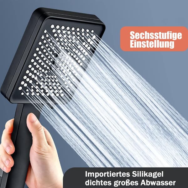 (Silver)Massaging Shower Head med 6 Spray Modes, Square Shower, silver