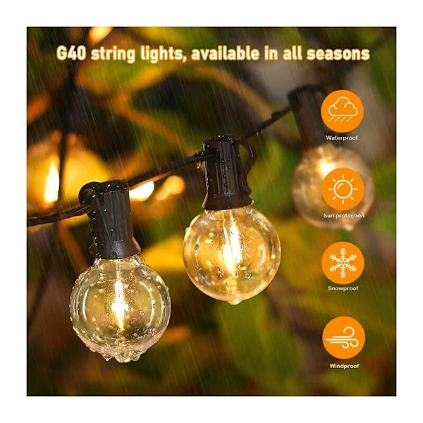 15M Utomhus LED-slingor med 25 E27 G40-lampor i plast IP44