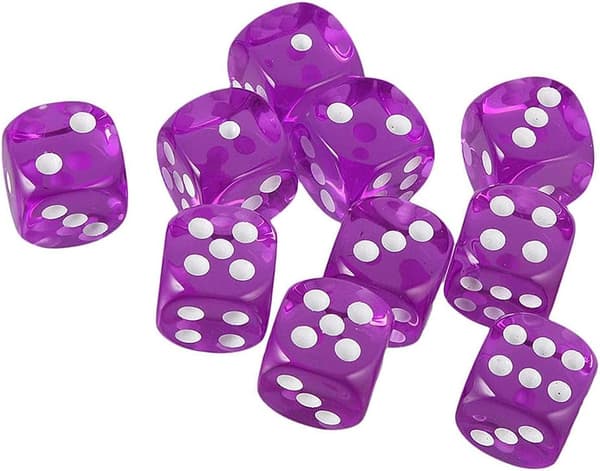 10 16mm D6 Polyhedral Acrylic Dice (Purple) for DND Dice RPG MTG