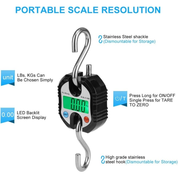 (black) Luggage Scale with 2 Stainless Steel Hooks Portable Digit