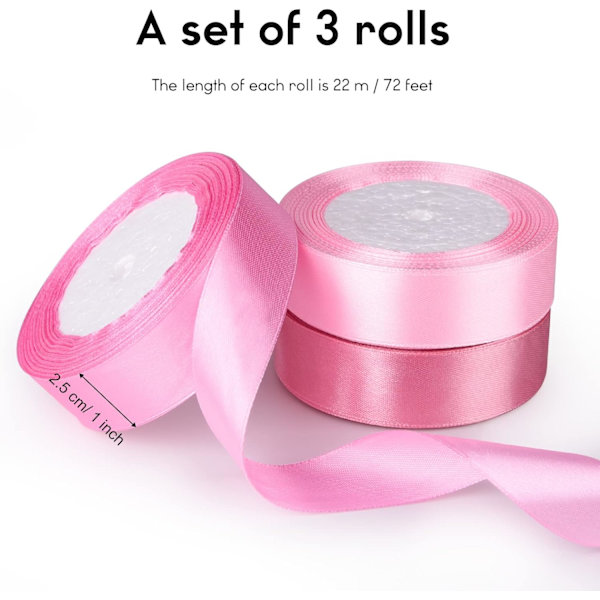 3 st rosa band bröllopsklänning bukett DIY hantverk 1 tum solid col
