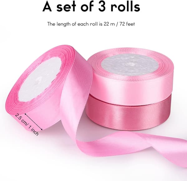 3 stk. Pink Ribbon Bryllupskjole Buket DIY Håndværk 1 Tommer Solid Col