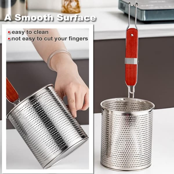 Rustfritt stål mesh skimmer med bambushåndtak kjøkken, rustfritt