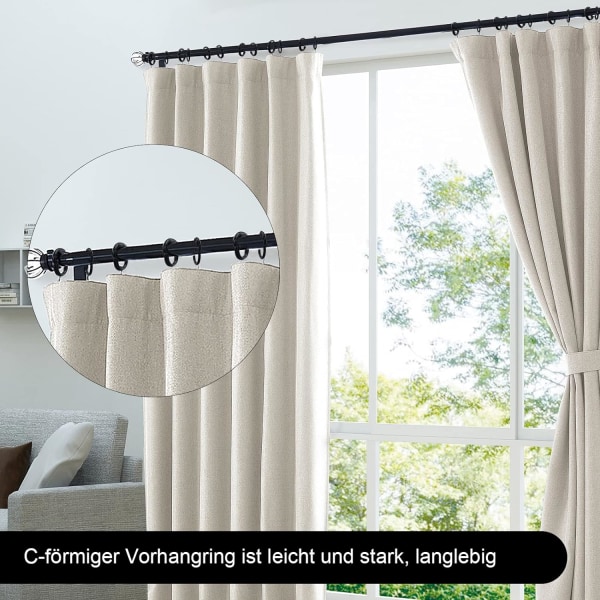 12 stk sorte dusjgardinringer i plast, C-formede gardinkroker f