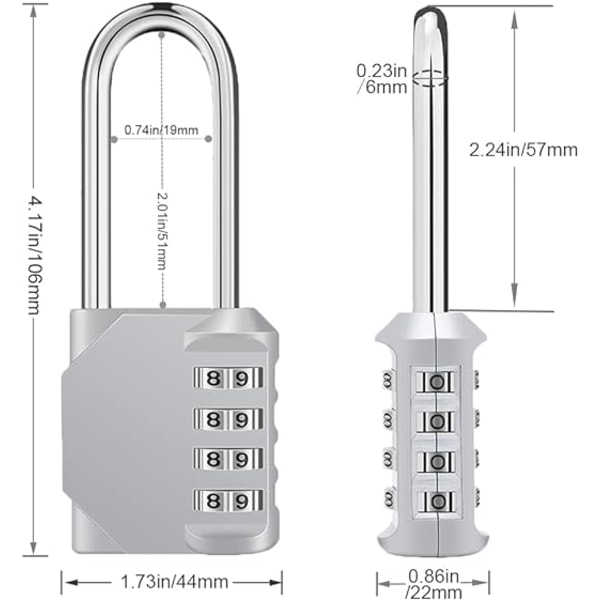 Silver Långt Hänglås Kombinationslås, 4-siffrigt Kombinationslås