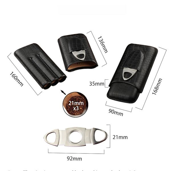 Läder cigarrfodral rese cigarr humidor för 3 cigarrer med cigarrklippare