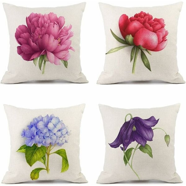 4 kpl 45 x 45 cm pellavatyynynpäälliset ulkokukka-desig