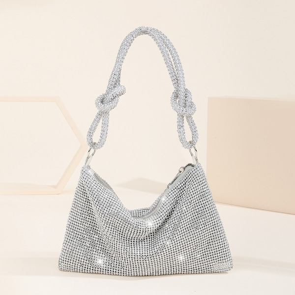 1 stk. Rhinestone Aften Clutch - Sølv