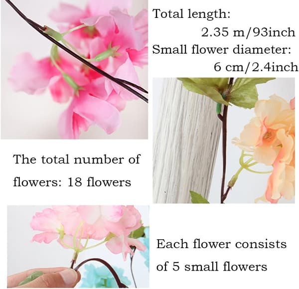Champagne 2 stk x235cm Kunstig Blomst Kirsebærblomst Henge