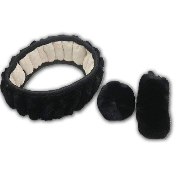 (svart) 3-pack fluffig plysch bilrattskydd för universell