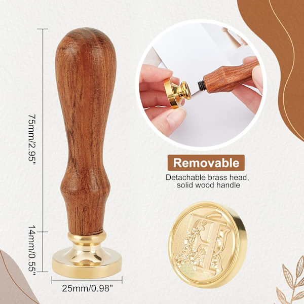 Forseglingsstempel i messing med trehåndtak og bokstav-F