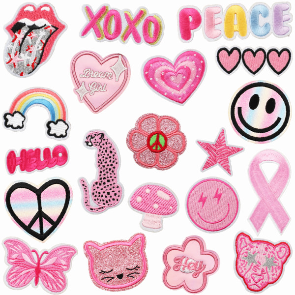 Lot of 20, Pink series, pretty embroidered patches to iron on and