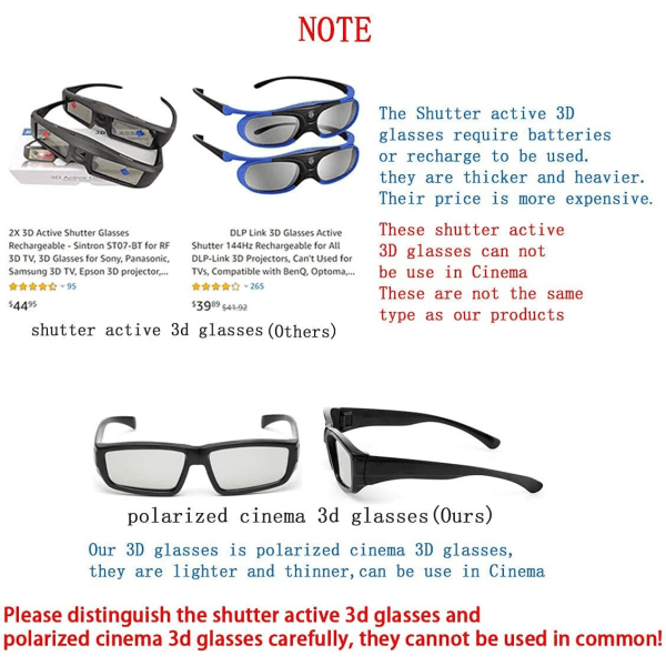 4X 3D Briller Unisex Passive Polarized RealD Cinema 3D Briller fo